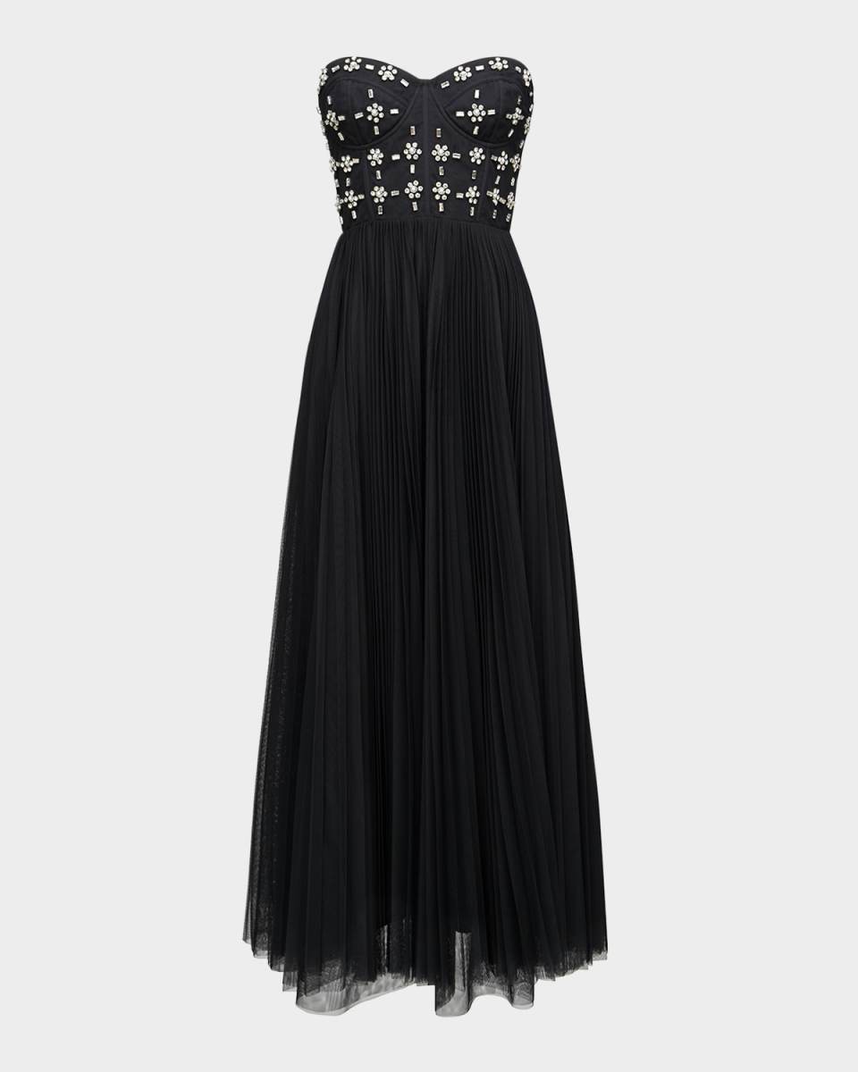 Alesia Strapless Embellished Corset Midi Dress
